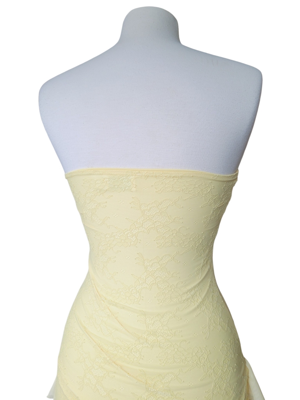 Tiger Mist Strapless Lace Dress Asymmetrical Ruffle Hem Pale Yellow - Picture 6 of 16